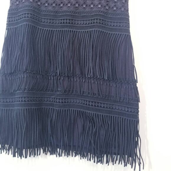 Maje Reia Nuit Sheer Lace Fringe Mini Dress Dark Blue - Picture 8 of 13